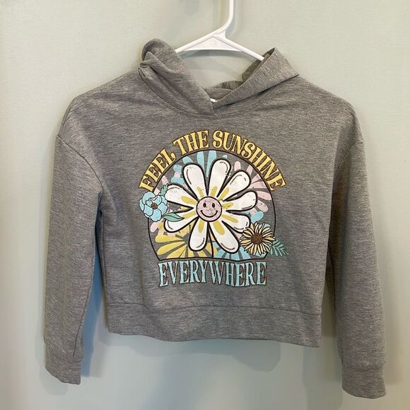 Girls Cropped Graphic Gray Hoodie - Picture 1 of 4